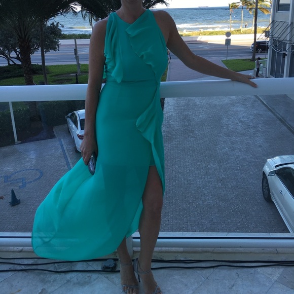 BCBGMaxAzria Teal Ruffle Maxi Dress - Picture 5 of 6